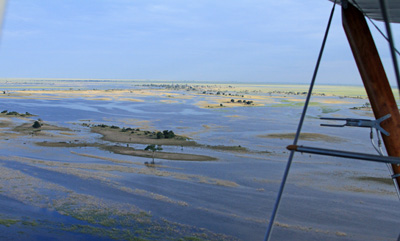 Aerial view of the flooded Chobe river